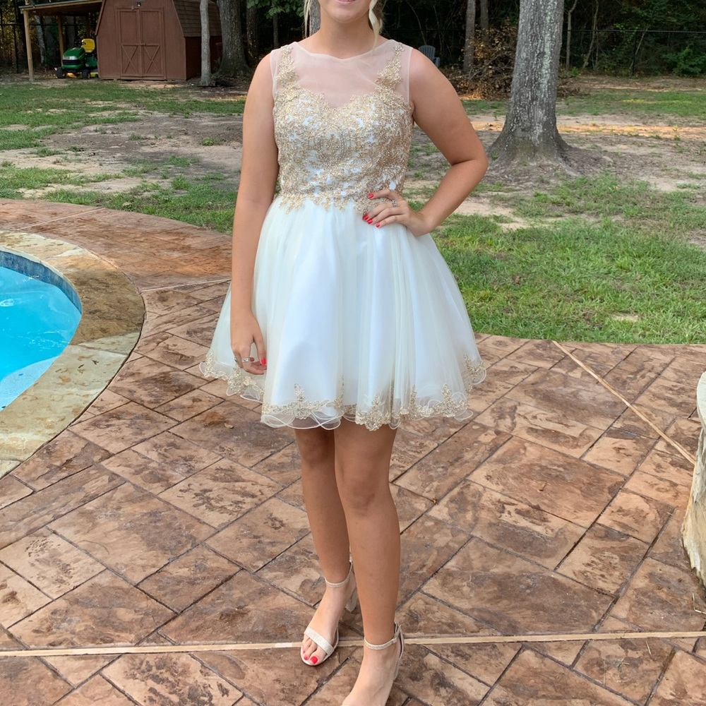 Ivory/Gold Prom/Homecoming dress, EUC